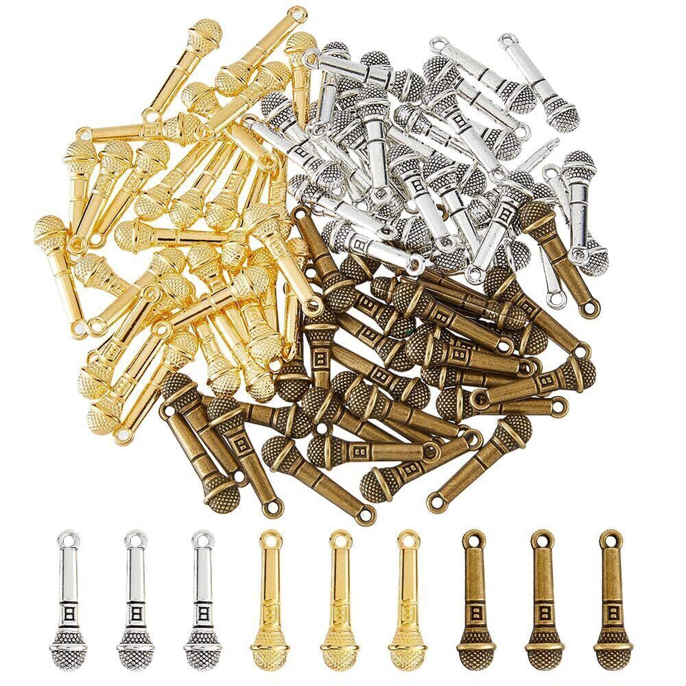 5899 90Pcs 3 Colors Tibetan Microphone Charms Alloy Music Theme Charms